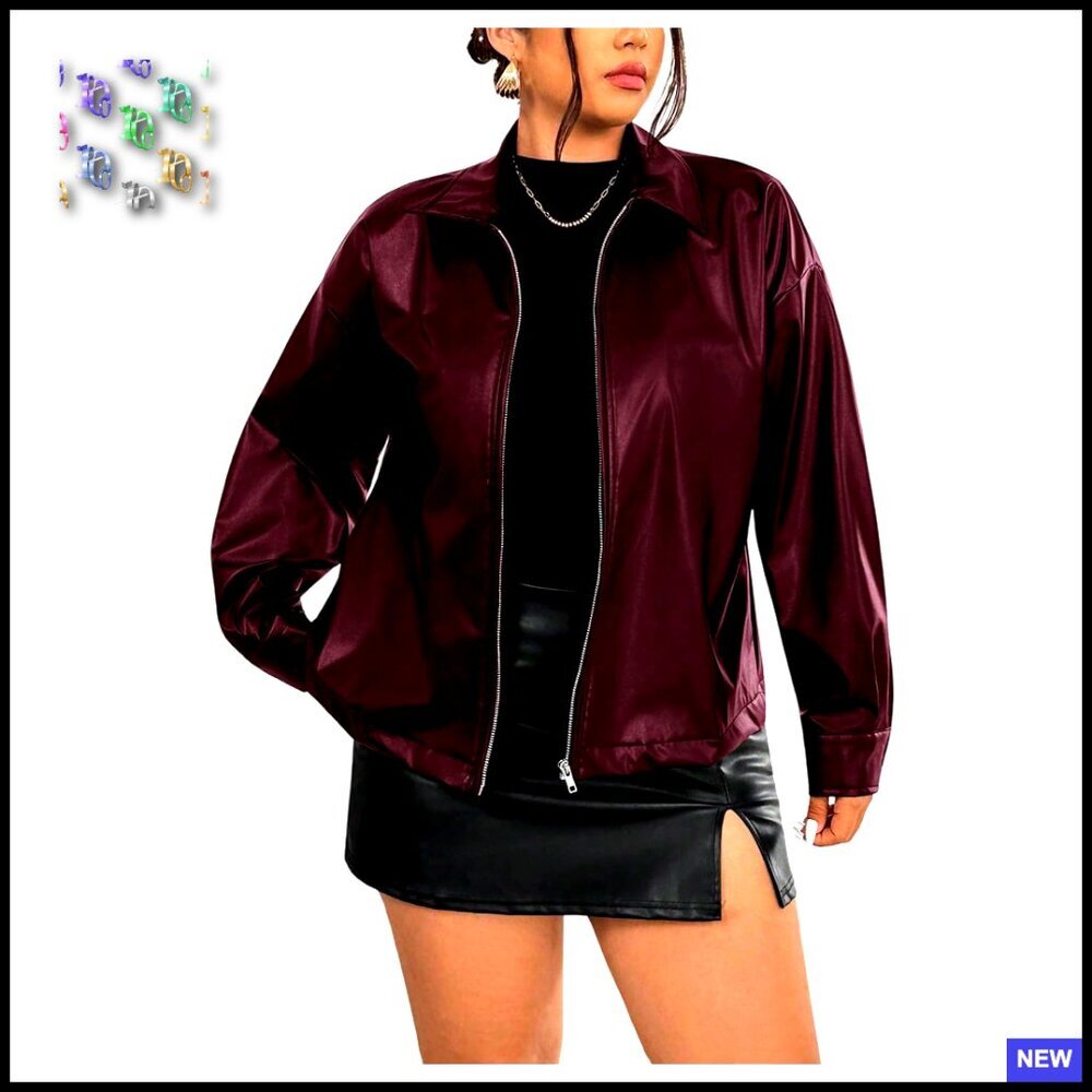 Y2K Plus Size PU Leather Motorcycle Jacket Oversized Streetwear Biker Coat